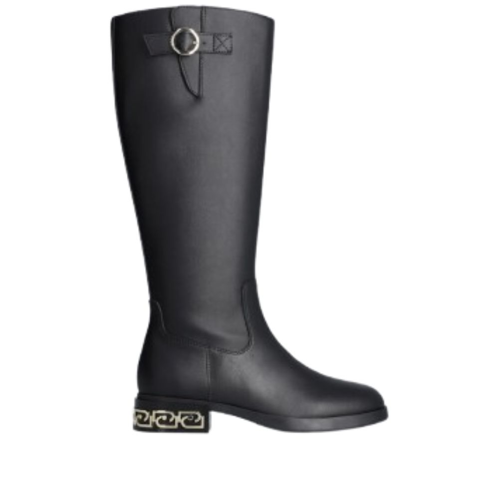 LIU JO BLACK WOMEN HIGH BOOTS WITH LOGO BUCKLE 